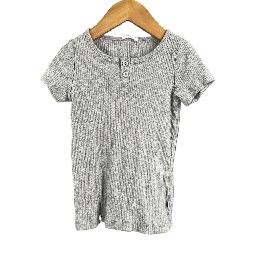 Jamie Kay Gray Ribbed Short Sleeve Button Detail Henley T-Shirt Unisex Kids 4